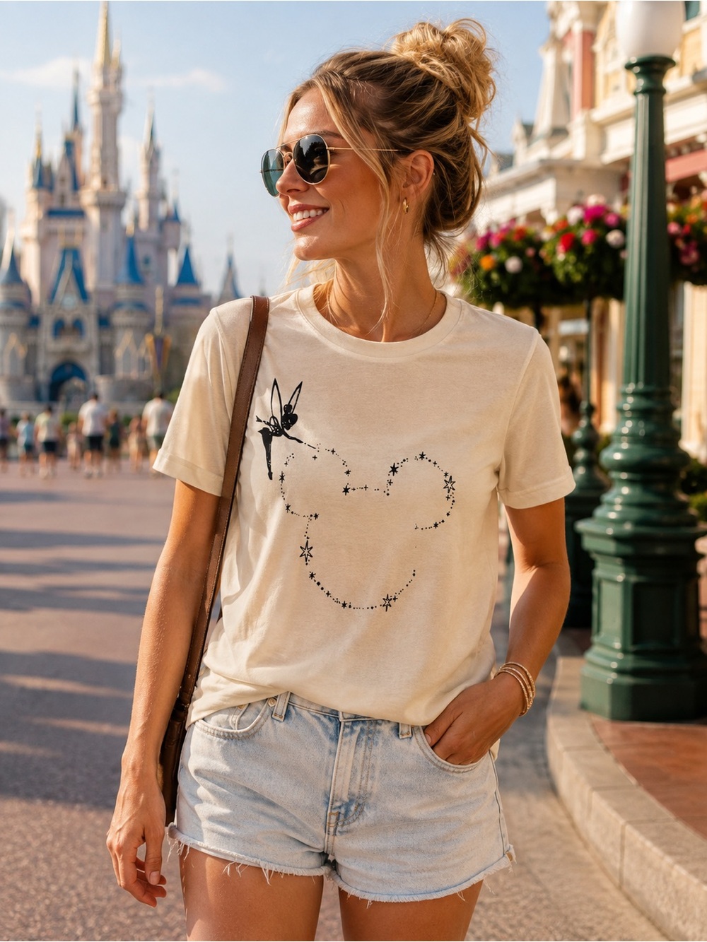 Disney Tinker Bell Mickey Outline Tee – Cream Graphic T-Shirt – Size M